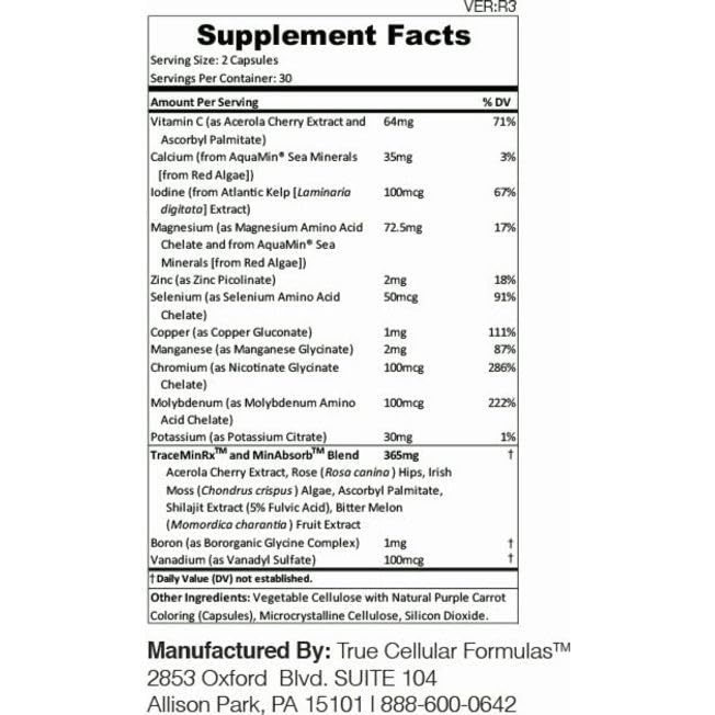 True Cellular Formulas MIN12Absorb label close-up suggests purity and independent testing.