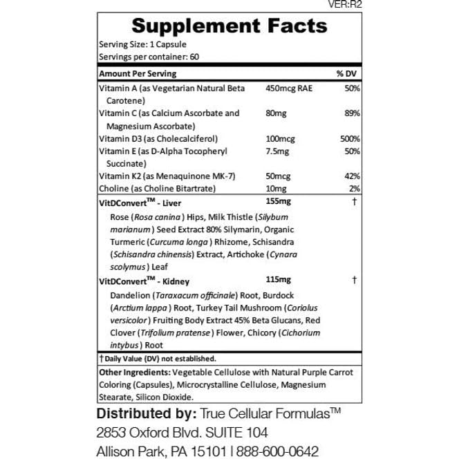 True Cellular Formulas VITDRestore+ bottle with measuring cap for accurate dosing