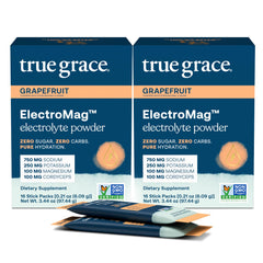 True Grace ElectroMag grapefruit stick pack for on-the-go hydration.