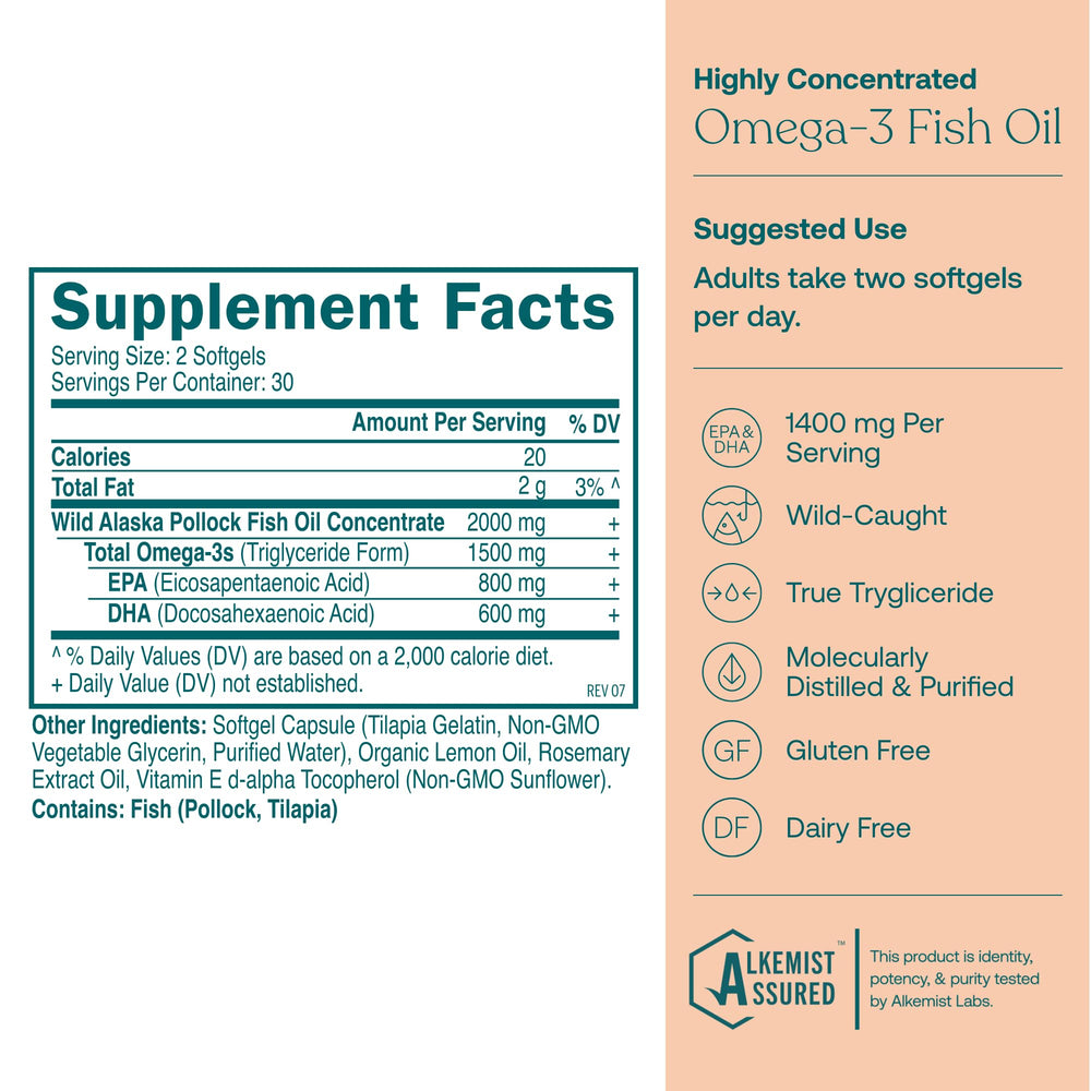 Closeup of True Grace omega-3 softgels showing potent fatty acids.