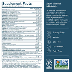 True Grace One Daily bottle back label detailing nutrients and dosage.