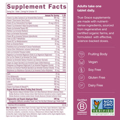 Bottle label close-up shows non-GMO vegan formula and key minerals.