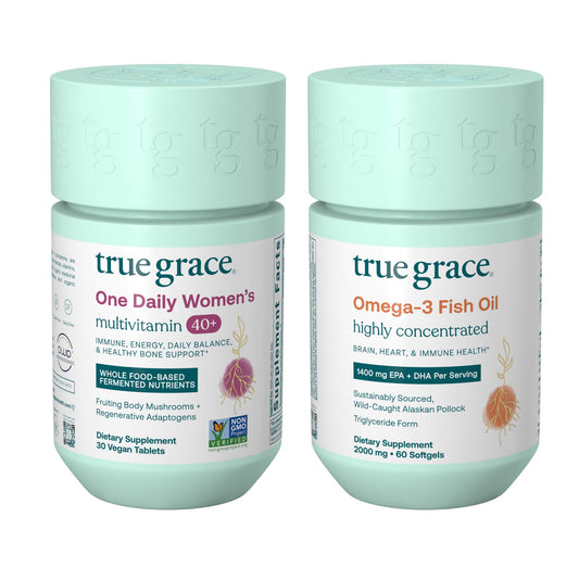 True Grace One Daily multivitamin 40plus bottle ready for daily wellness support.