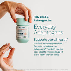 Herbal adaptogens blend suggesting potential stress resilience and balance.