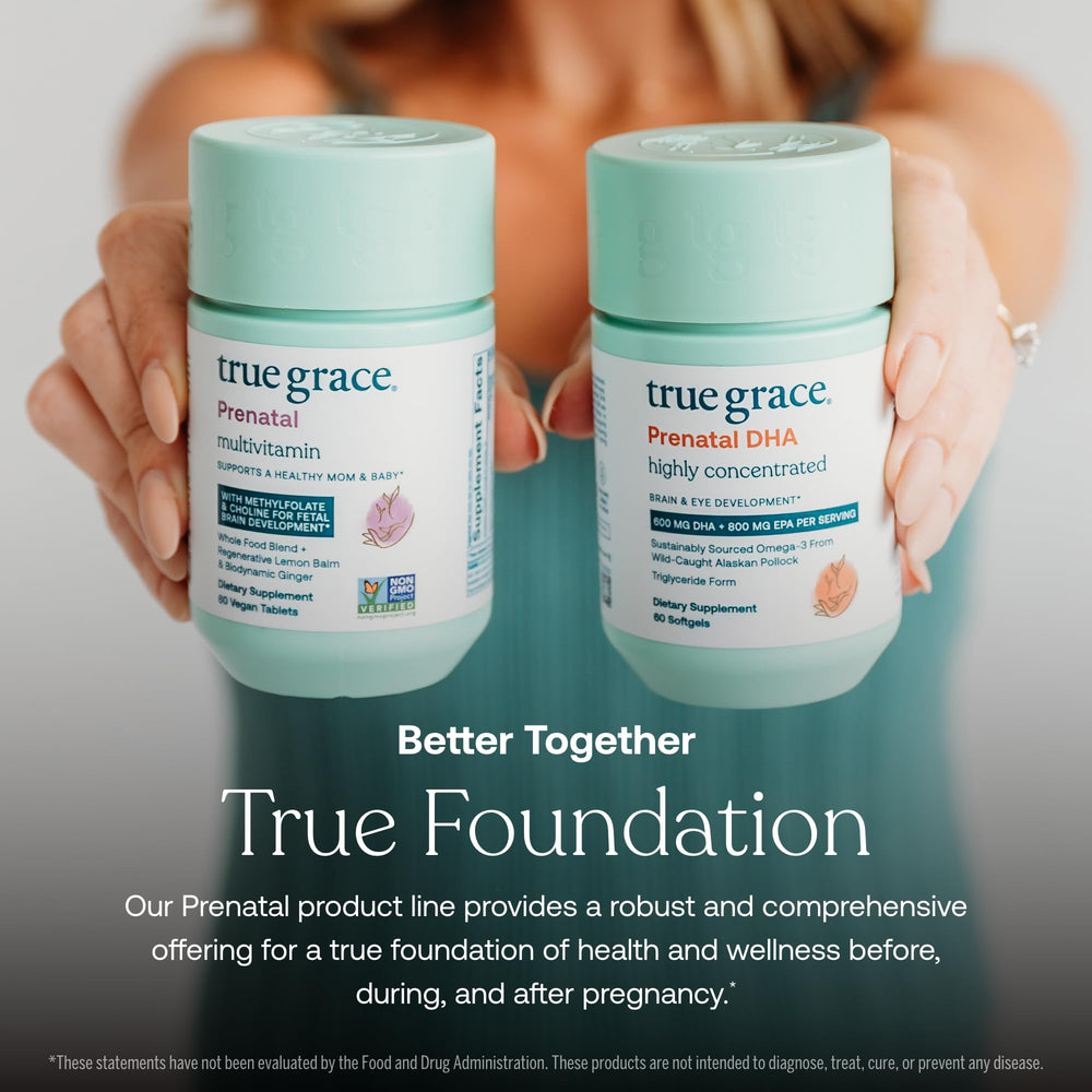 Gluten-free True Grace Prenatal DHA bottle label