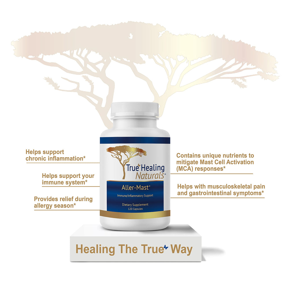 True Healing Naturals Aller-Mast packaging emphasizes quality and daily supplement routine