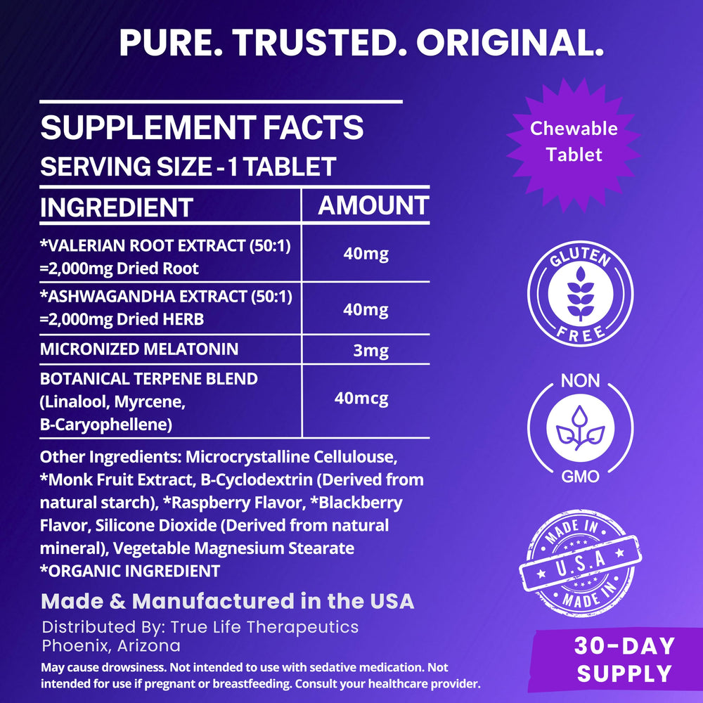 True Life Therapeutics ashwagandha root shown as adaptogen blend.