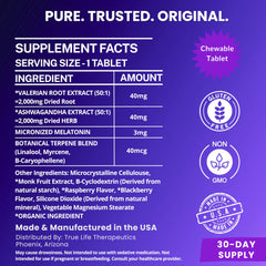 True Life Therapeutics ashwagandha root shown as adaptogen blend.