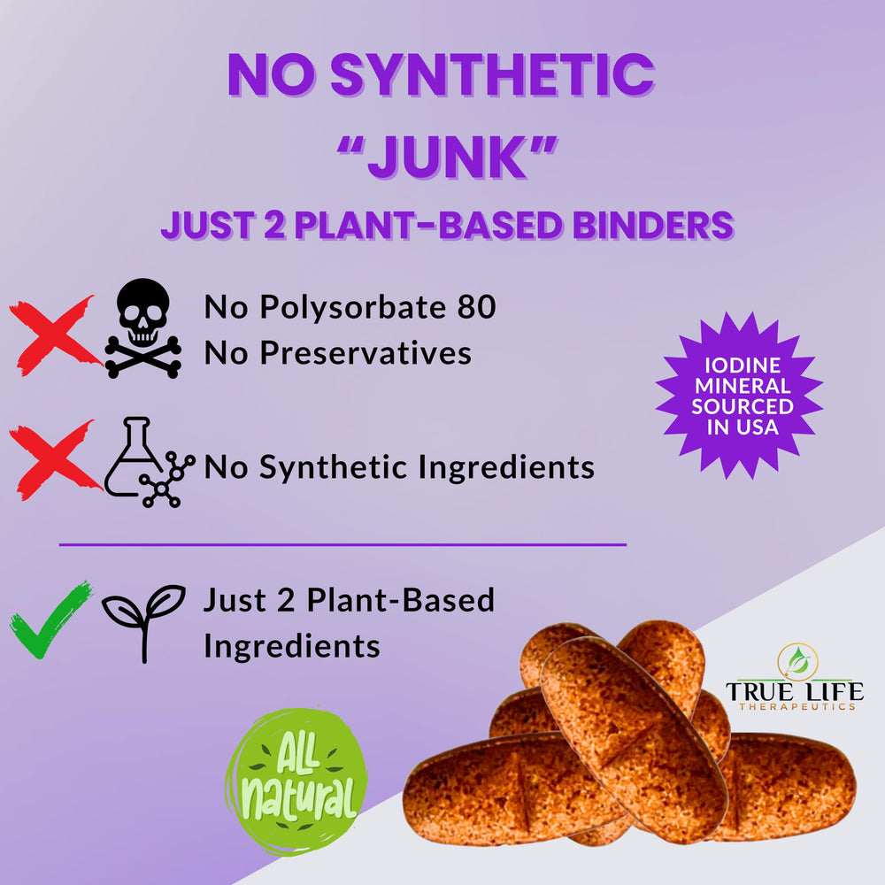 True Life Therapeutics Lugol's iodine tablets label confirms non-GMO and gluten-free ingredients