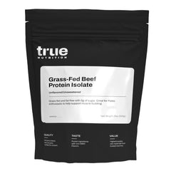 True Nutrition grass-fed beef protein powder bottle for zero sugar and fat-free protein