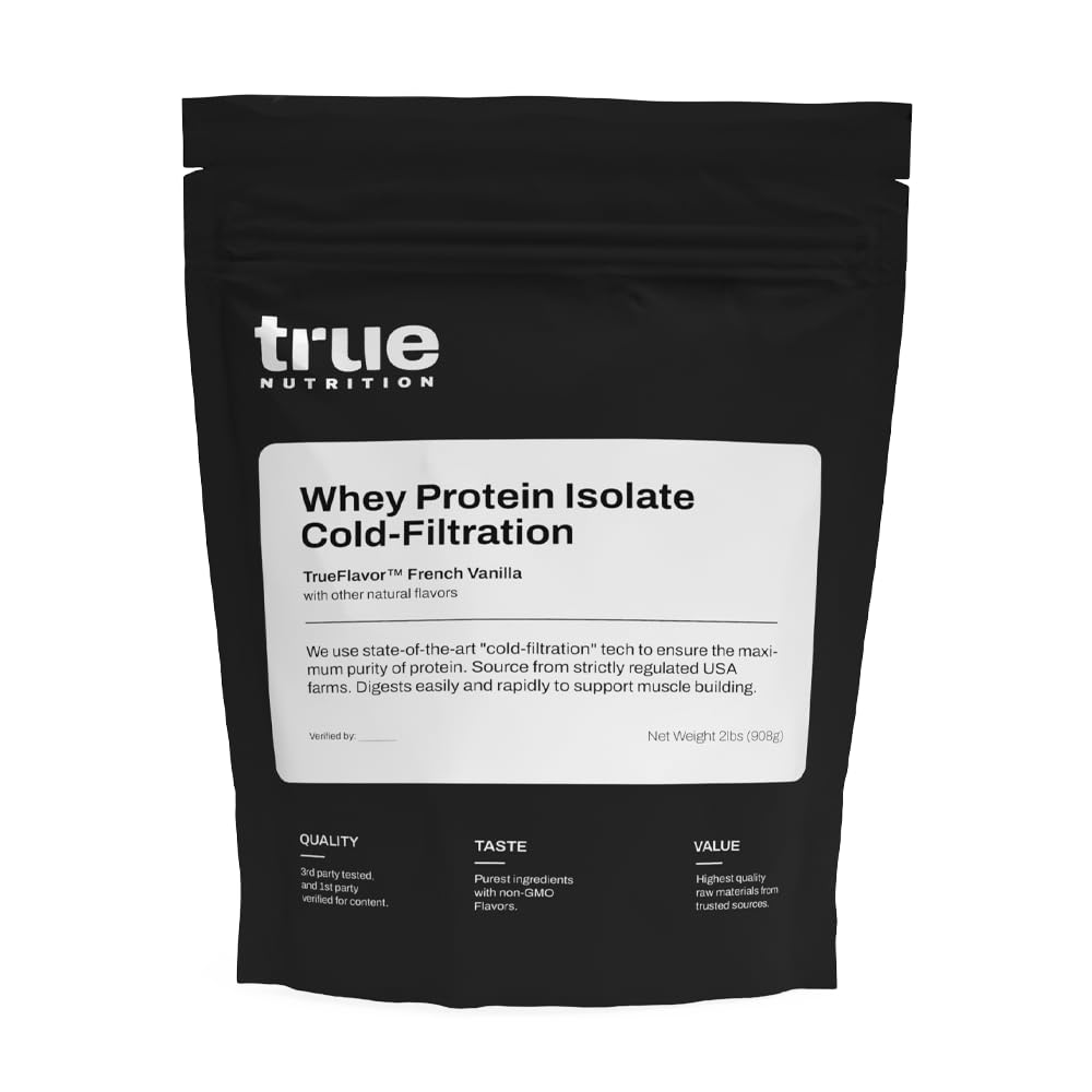 True Nutrition Whey Protein Isolate Cold-Filtration bottle; high-protein post-workout option