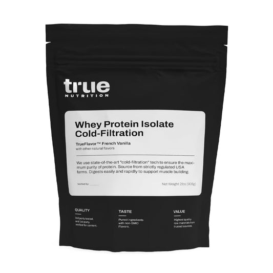True Nutrition Whey Protein Isolate Cold-Filtration bottle; high-protein post-workout option