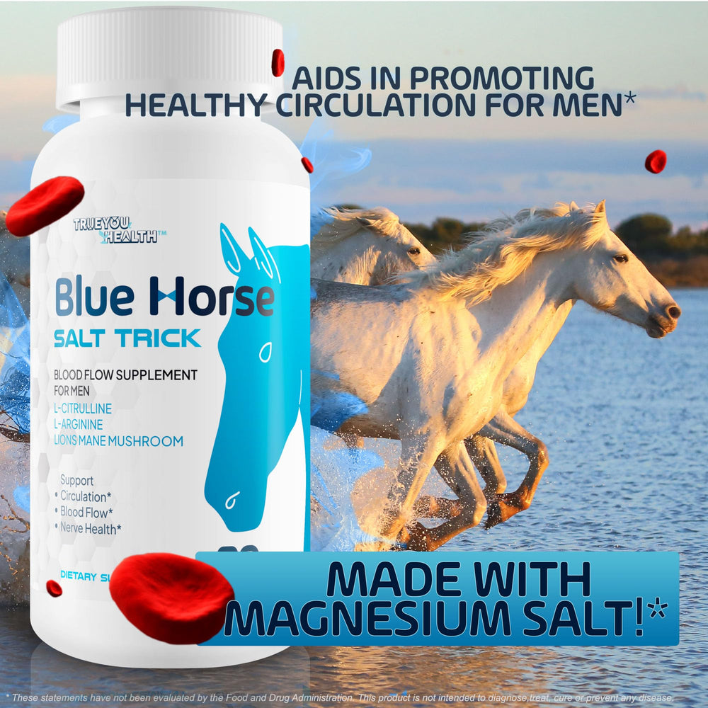 True You Health Blue Horse Salt Trick bottle close-up for easy daily dosing.