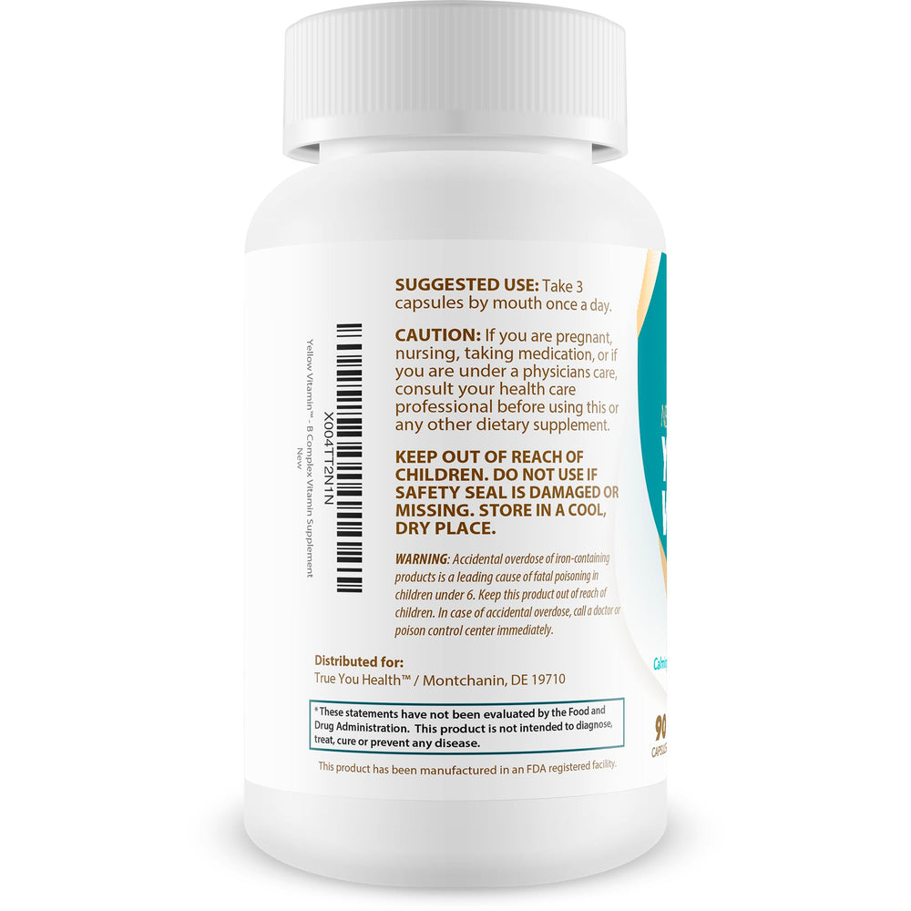 True You Health Yellow Vitamin label design emphasizing B vitamins.