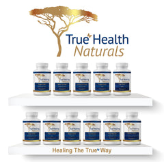 TrueBio-Spore digestive health pack shows on-the-go probiotic supplementation routine.