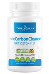 TrueCarbonCleanse bathroom-scene emphasizes convenient vegan detox support in daily life.