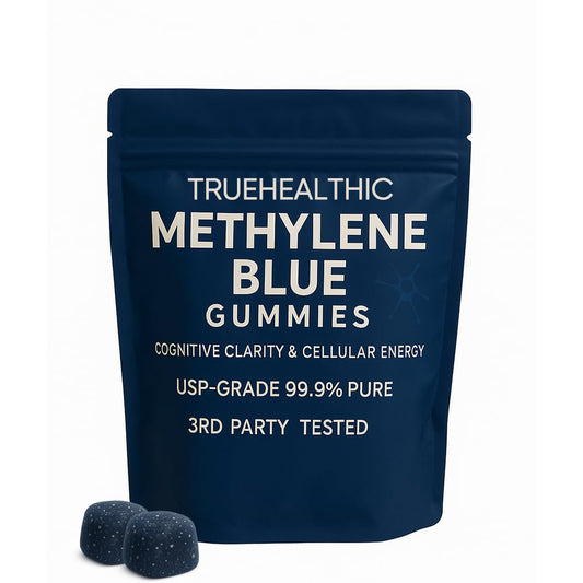 TRUEHEALTHIC Methylene Blue Gummies bottle front for daily focus and ease of use.