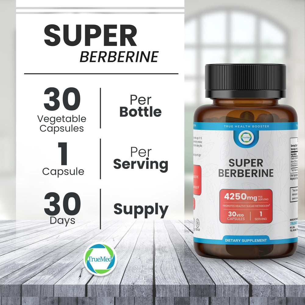 TRUEMED bottle label front highlights product name and 30 capsules.