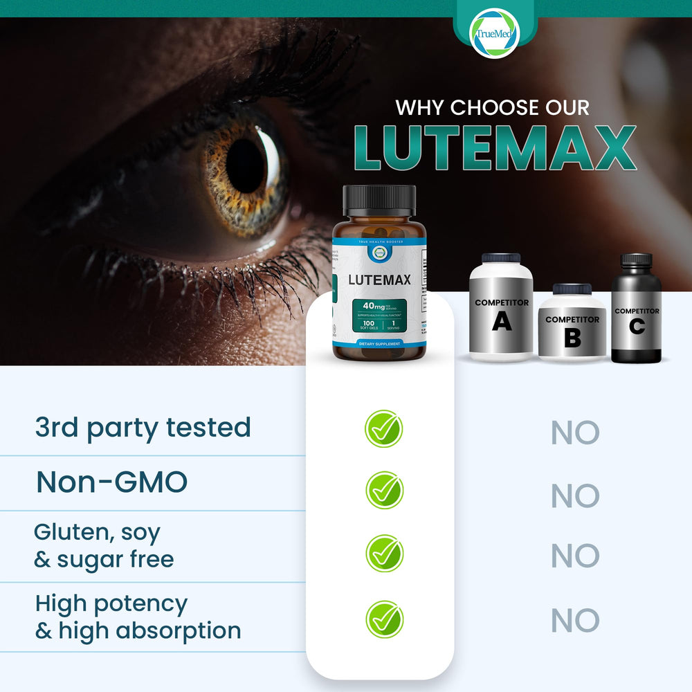 Blue light shield graphic representing protection for eyes with TrueMed Lutemax