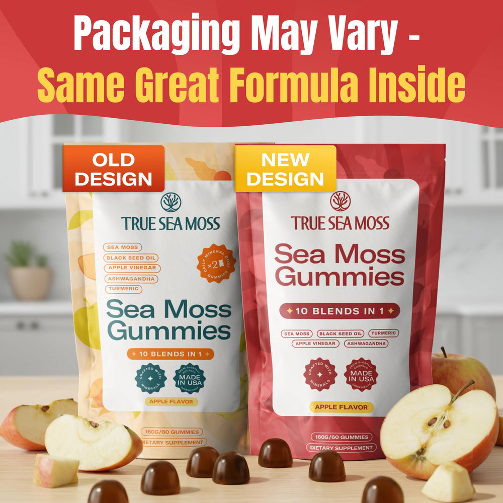 TrueSeaMoss ingredient blend visual showing 10-in-1 formula