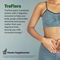 TruFlora capsules out shows 32 capsules per bottle for easy daily use