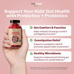 TruHeight gummy texture closeup with strawberry flavor for kid-friendly digestion.