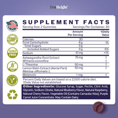 Ingredient panel featuring ashwagandha and lemon balm on TruHeight gummies.