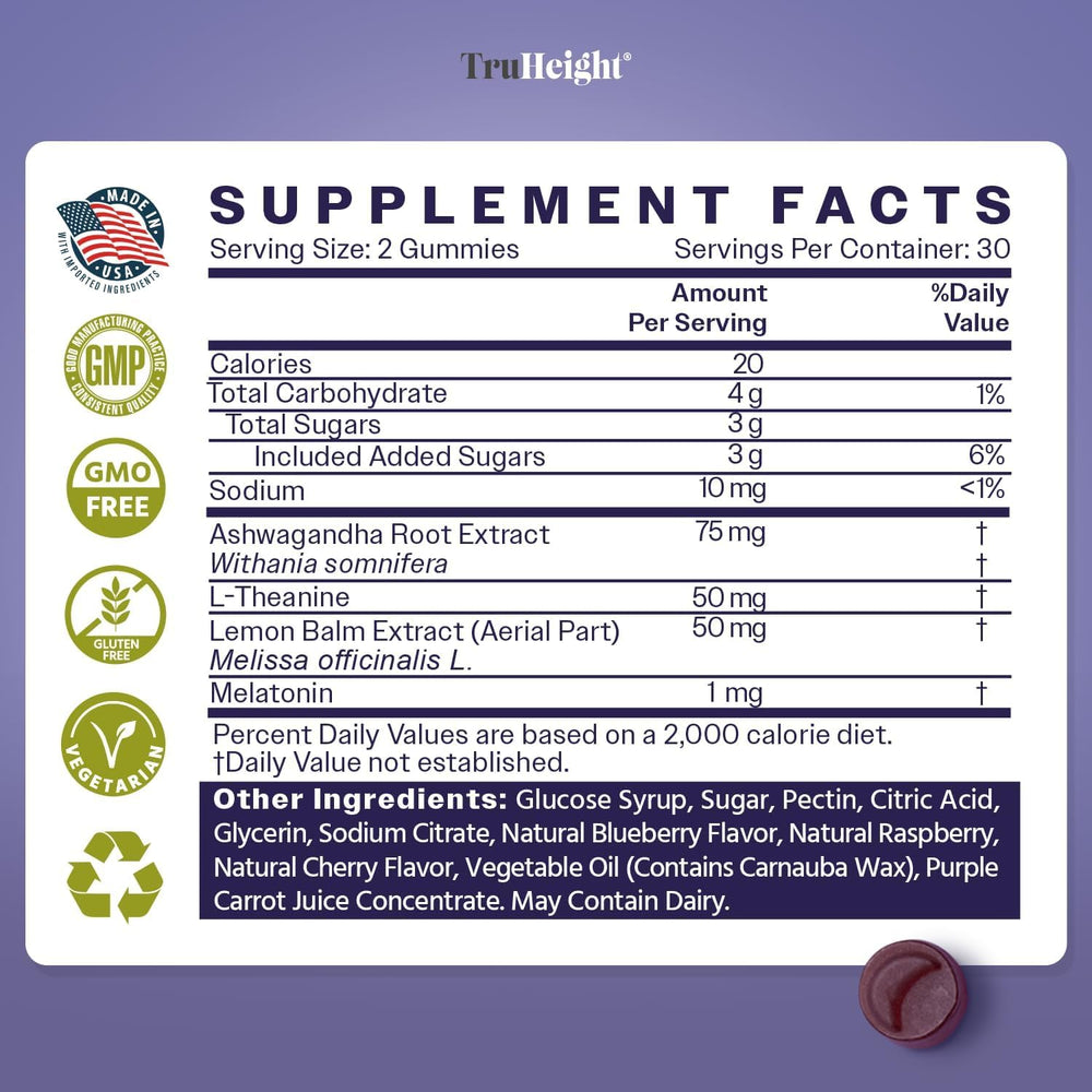 Pediatric growth-focused sleep routine with TruHeight gummies for kids.