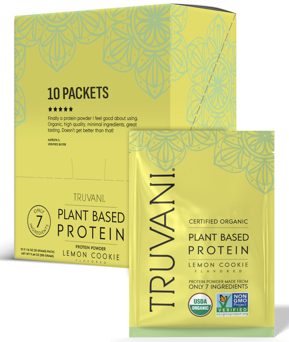 Truvani Lemon Cookie protein packet front view for on-the-go nutrition
