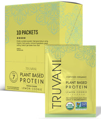 Truvani Lemon Cookie protein packet front view for on-the-go nutrition