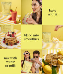 Baking with Truvani lemon cookie protein powder adds bright lemon notes to muffins.