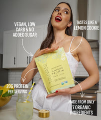 Truvani Lemon Cookie shake in a glass, a tasty plant-based option