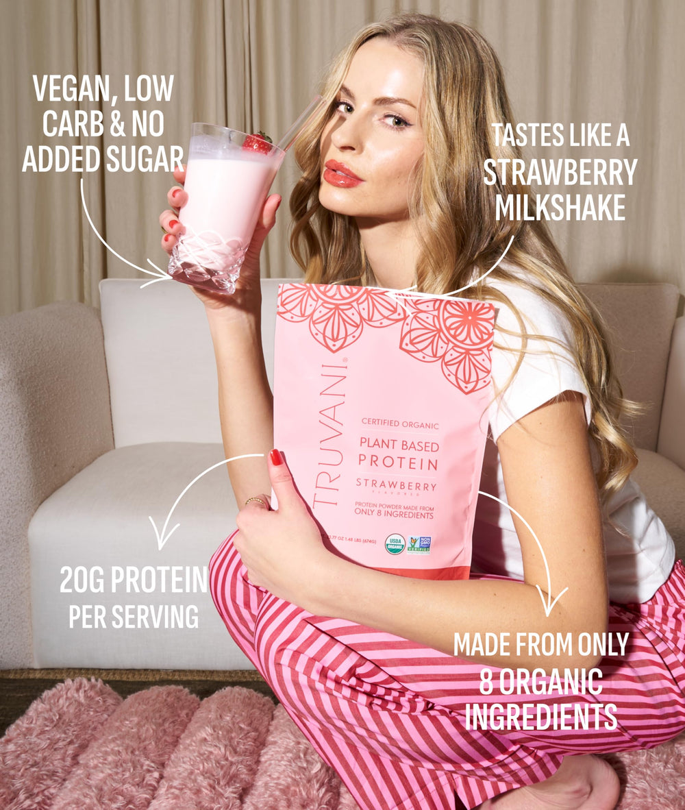 Truvani organic blend of pea, pumpkin seed and chia in a bowl shows healthy plant protein sources.