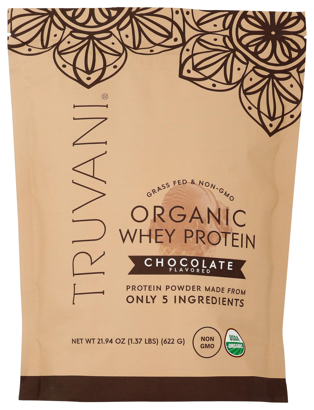 Mixed shake with chocolate whey emphasizes real ingredients and rich flavor.