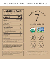 Truvani plant protein powder scoop on counter highlights clean label.