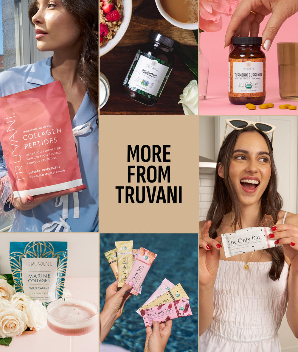 Truvani vegan protein powder label emphasizing plant-based source.