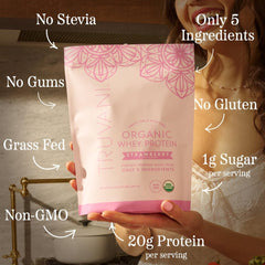 Truvani Whey Protein scoop dispenses 20g of protein per serving.