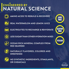 Ingredient panel on TruWild Hydrate showing vegan, non-GMO formulation.