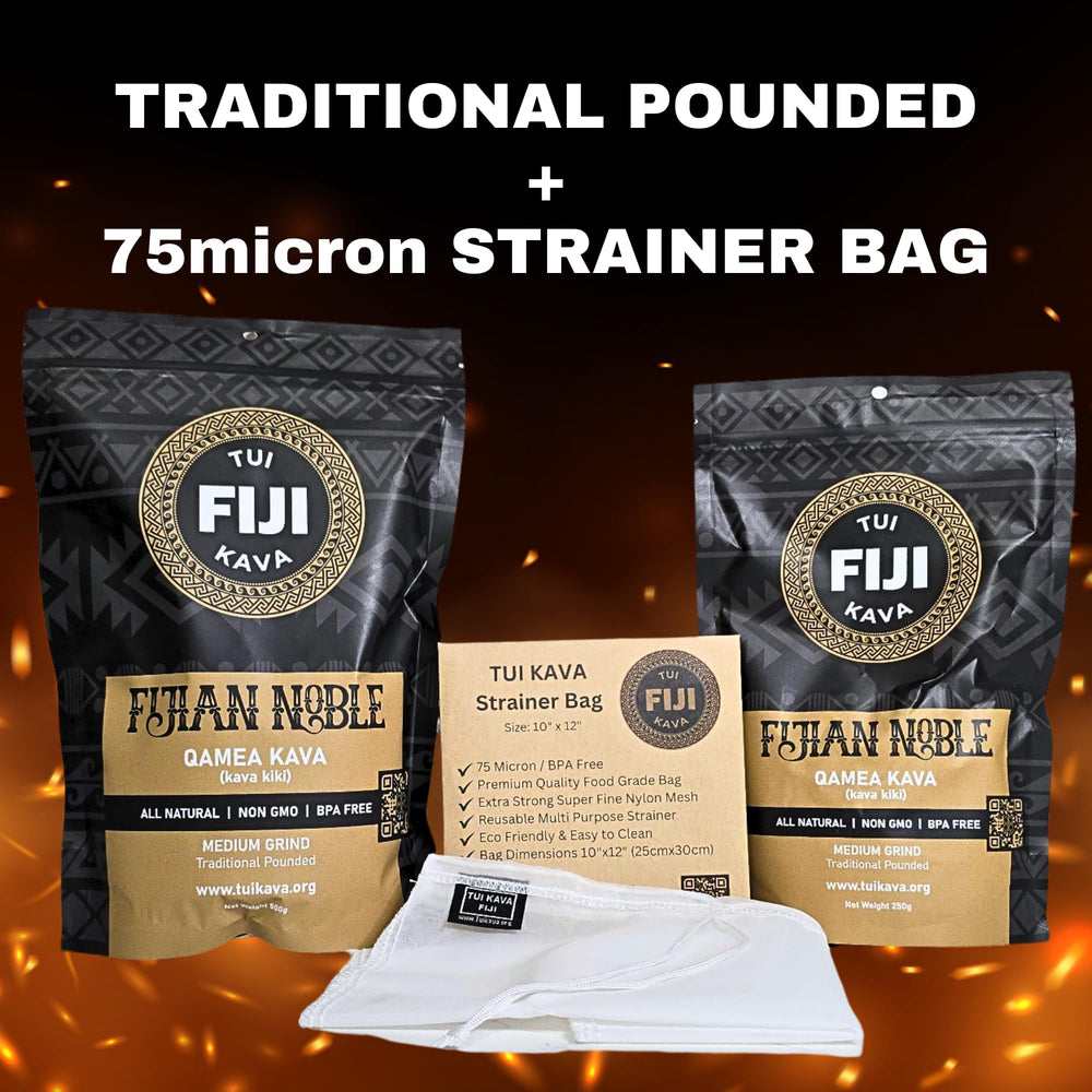 TUI KAVA powder close-up highlights rich earth aroma and potency.