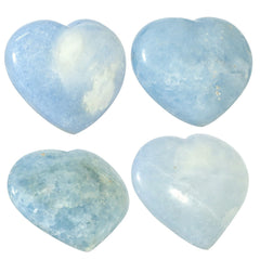 TUMBEELLUWA blue celestite heart puff on a bedroom display for decor and energy