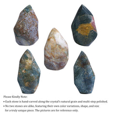 Tumbeelluwa Ocean Jasper flame-tower packaging shown as a gift-ready box.