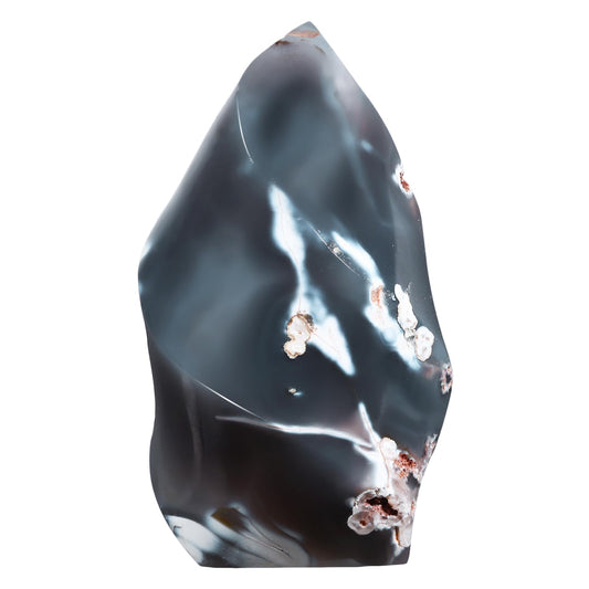 TUMBEELLUWA Orca Agate flame tower, full view, enhances desk decor with calming energy.