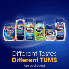 TUMS Chewy Delights Very Cherry 32-count bottle on desk for easy access.