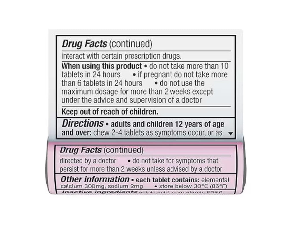 TUMS compact packaging inside pocket for travel use.