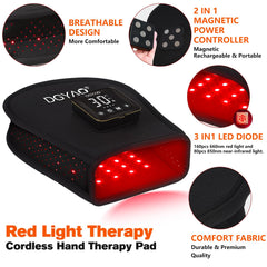 TUOB red light therapy glove worn on hand during a home session for care