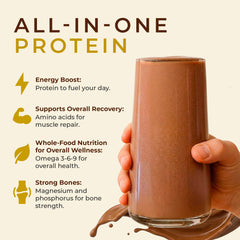 Pouring TUPAXA hemp protein chocolate into a glass