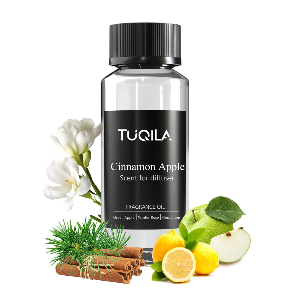 Tuqila Cinnamon Apple diffuser oil bottle – long-lasting aroma for home spaces.