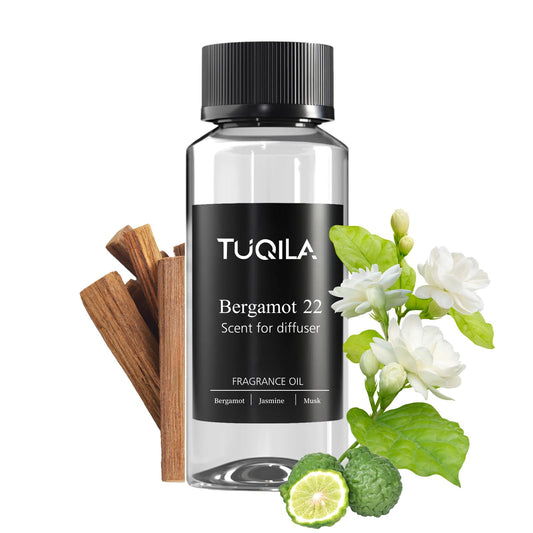 Tuqila Hotel Bergamot bottle close-up for luxurious room ambience