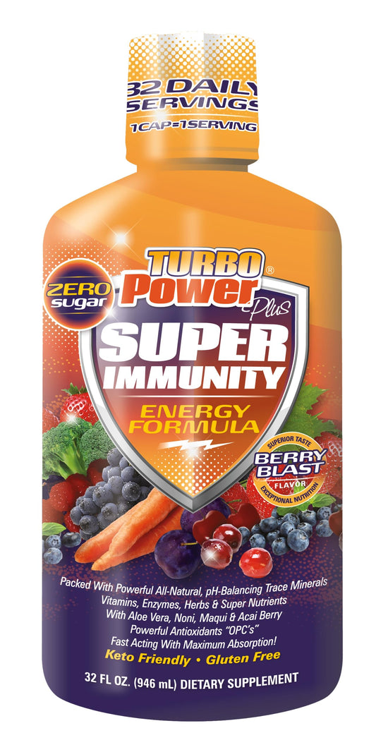 Turbo Power Liquid Vitamin Plus bottle for daily energy support and immune nourishment.