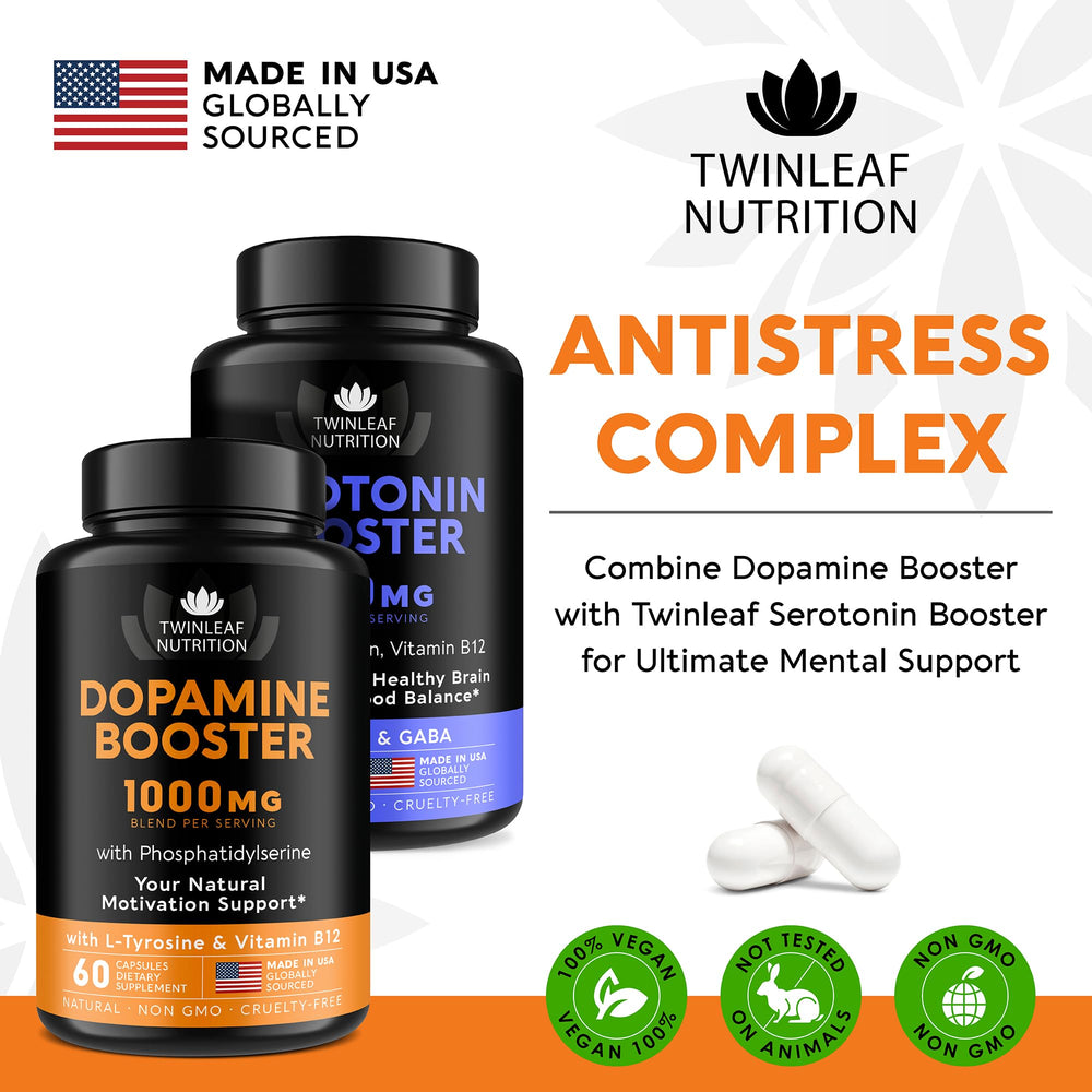 TWINLEAF NUTRITION dopamine brain-support packaging box shows USA manufacturing quality
